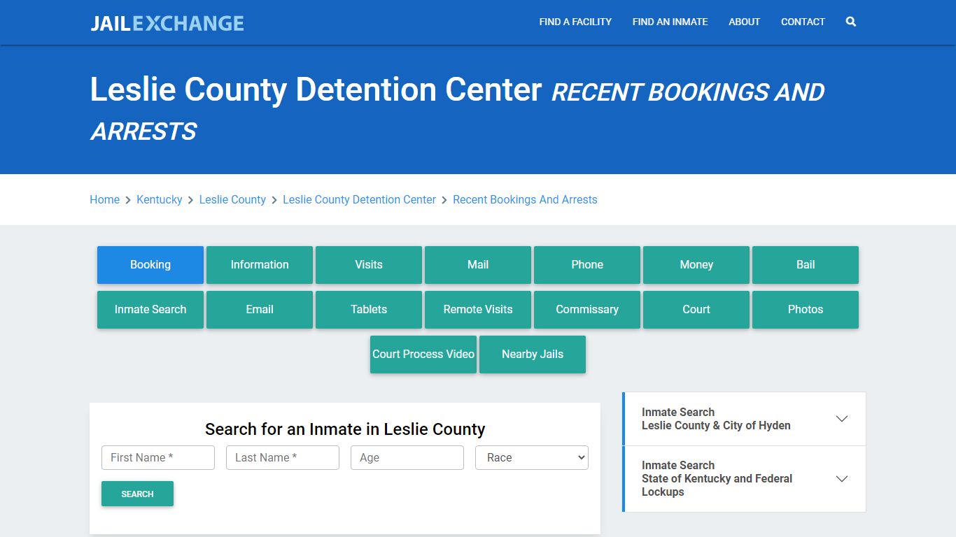 Leslie County Detention Center Recent Bookings And Arrests - Jail Exchange