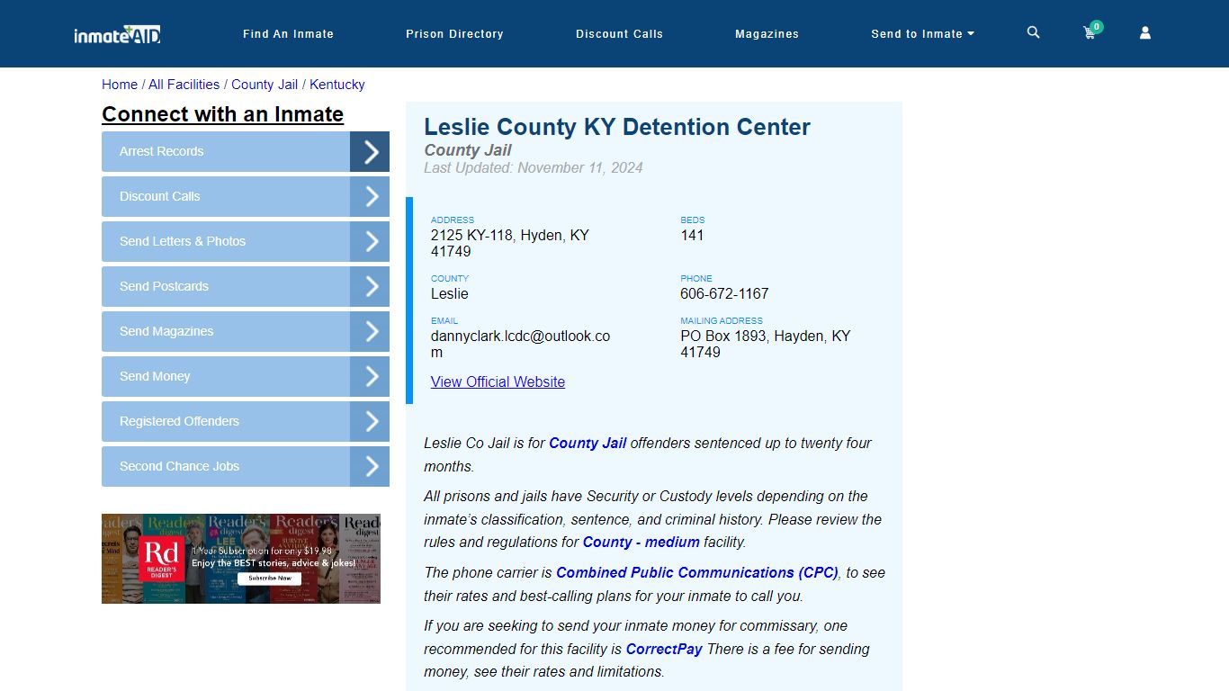 Leslie County KY Detention Center - Inmate Locator