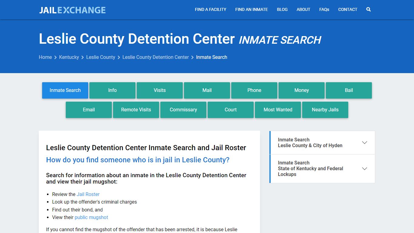 Leslie County Detention Center Inmate Search - Jail Exchange